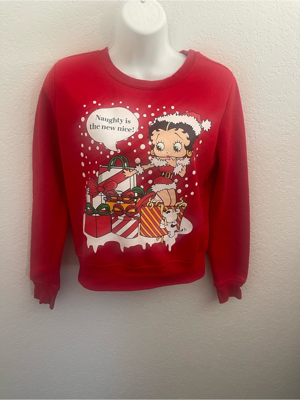 Betty Boop Red Festive Graphic Crewneck Sweatshirt